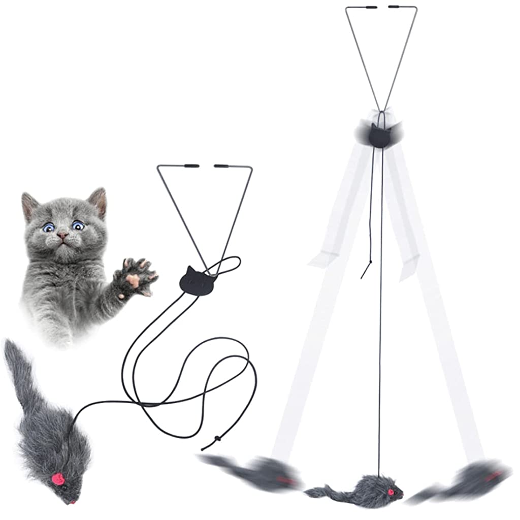 Qpets  Hanging Interactive Cat Teaser Toys,Elastic Rope Design,Hanging Interactive Cat Soft Toy for Indoor Activities,Interactive Cat Teaser Toy with Plushed Mice Pendent Cat Supplies