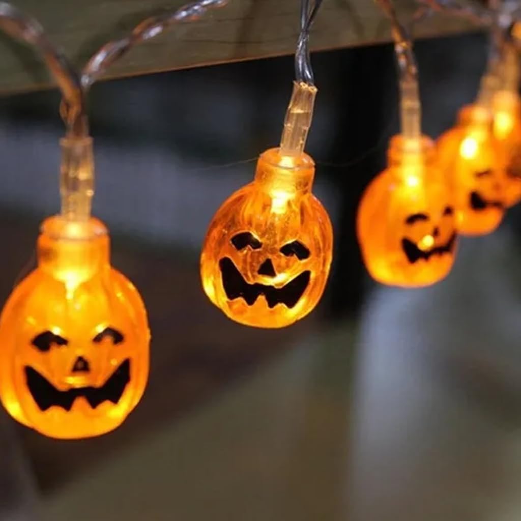ELEPHANTBOAT Halloween LED Pumpkin String Light, Bat and Ghost String Lights 9.8ft Halloween LED Light String with Flashing Mode Classic Halloween Pumpkin String Light for Party, Room Decoration