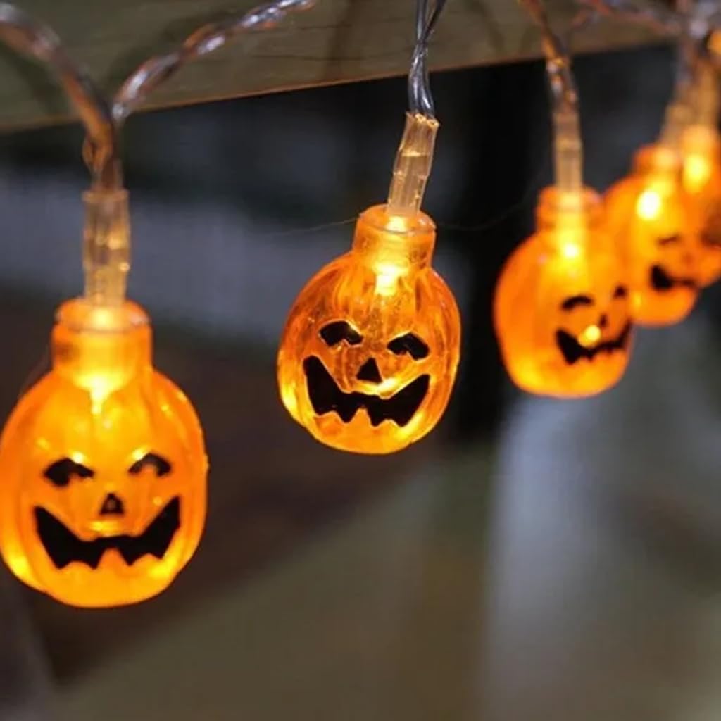 ELEPHANTBOAT® Halloween LED Pumpkin String Light, Bat and Ghost String Lights 9.8ft Halloween LED Light String with Flashing Mode Classic Halloween Pumpkin String Light for Party, Room Decoration