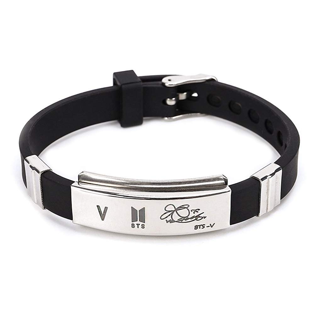 SANNIDHI Kpop BTS Stainless Steel Silicon Wristband Bangtan Bracelet Jungkook Jimin V Suga Jin J-Hope Rap Monster Wristband Wristlet for Unisex Adult (Multi Colour)