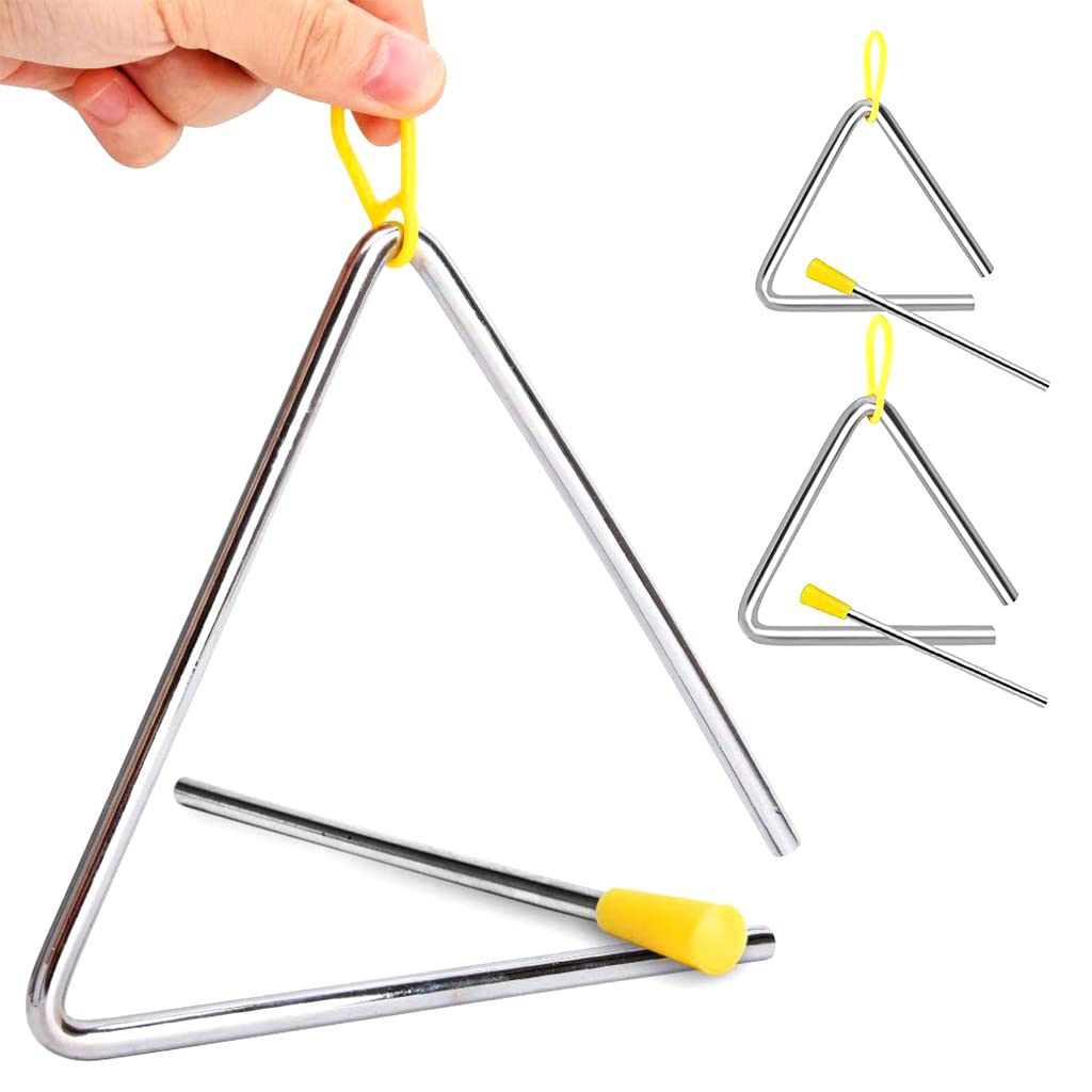 PATPAT® Triangle Instrument 3 Sizes Percussion Instrument Hand Percussion Triangles with Striker Early Musical Sensory Instrument for Kids, Mindfulness Class Musical Triangle Instrument