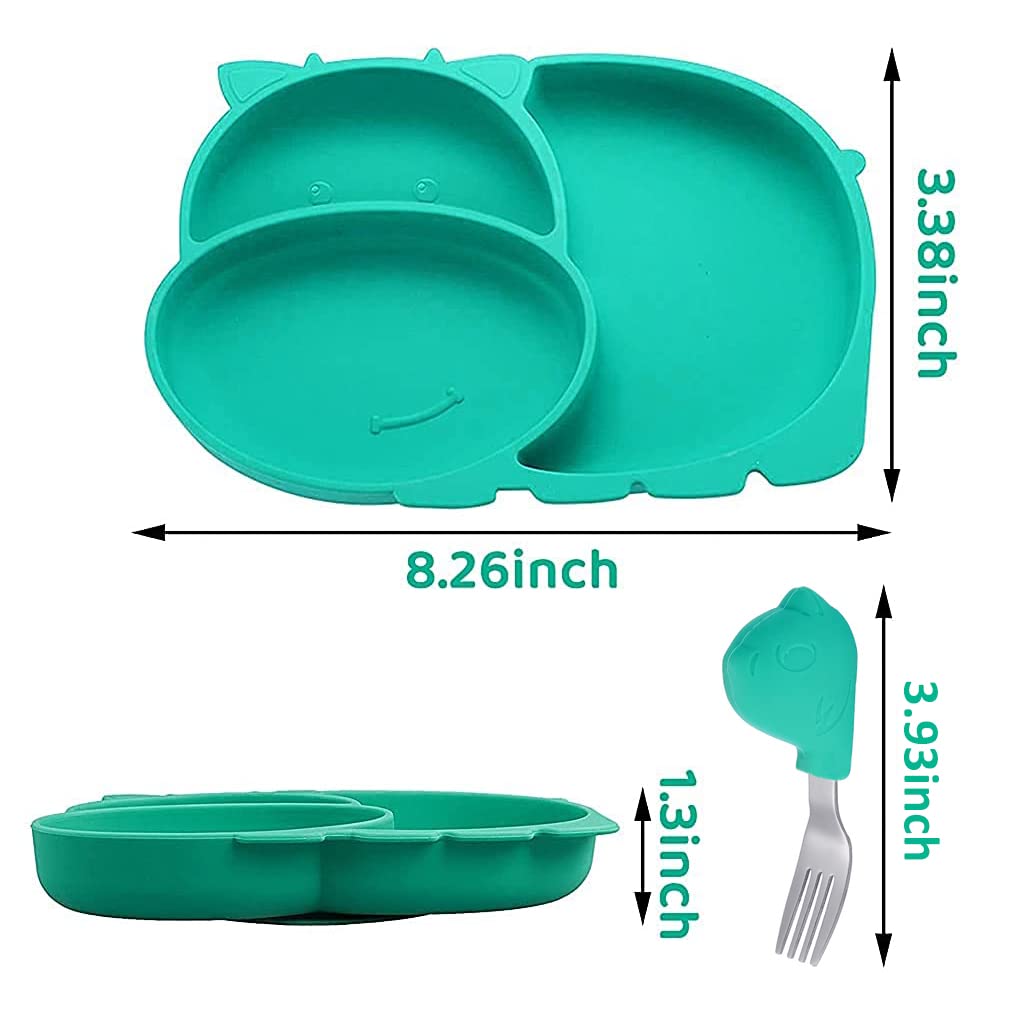 SNOWIE SOFT® Suction Plates Kit for Baby with with 2 Spoons, Food Grade Silicone Plates Set, Baby Feeding Kit Fits Most Highchair Trays, Microwave Dishwasher Safe