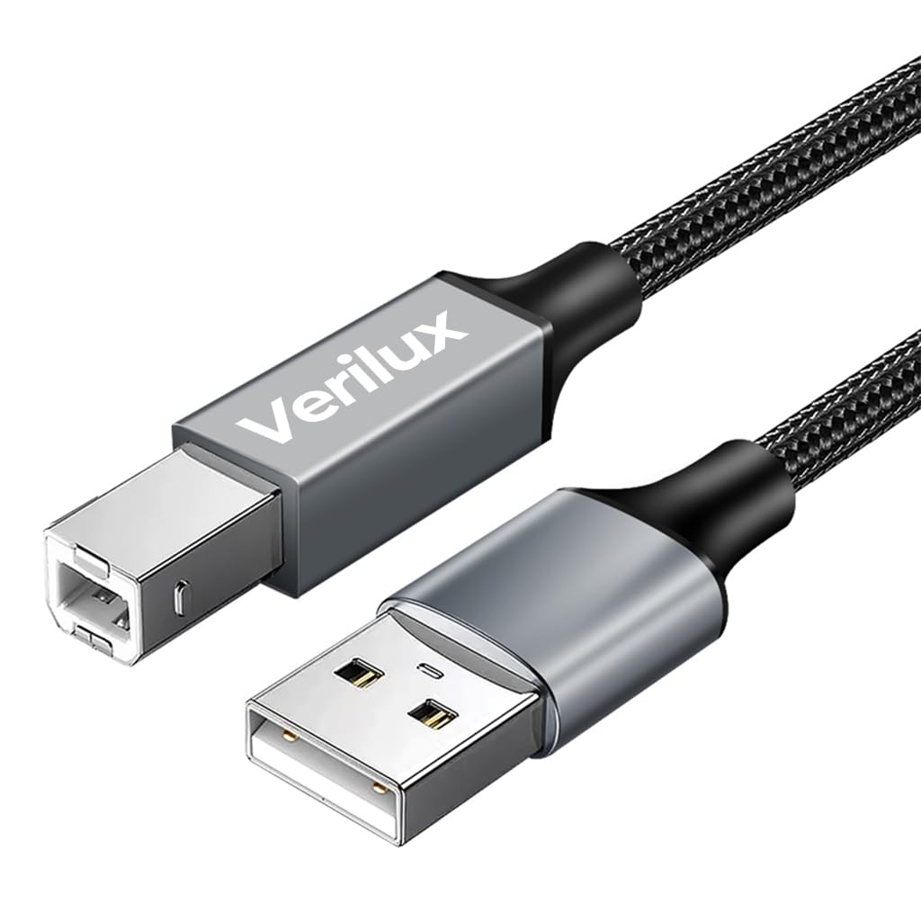 Verilux Printer Cable, 10FT High Speed USB A to USB B 2.0 Nylon Braided Male to Male Cable for Printer Scanners Cable Compatible with HP, Canon, Dell, Epson, Lexmark, Xerox, Samsung and More