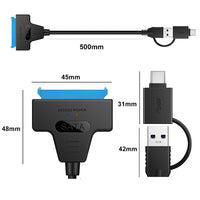 Zeitel® High-Speed USB 3.0/Type-C To SATA Adapter Cable For 2.5" SSD/HDD, UASP SATA III Support, Dual LED Indicators, Plug & Play, Ideal For Data Transfer & Backup, Compatible With USB 2.0/1.0