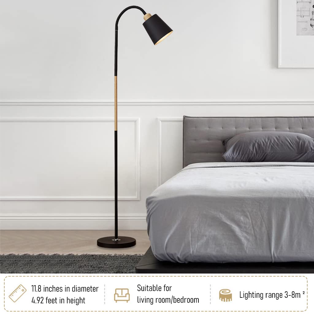 ELEPHANTBOAT Minimalist Floor Lamp Fixture E27 Bulb Metal Floor Lamp Fixture 1.5m Floor Lamp with Metal Base Flexible Gooseneck PVC Lamp Shade, Long Power Cable with Switch, No Bulb Included