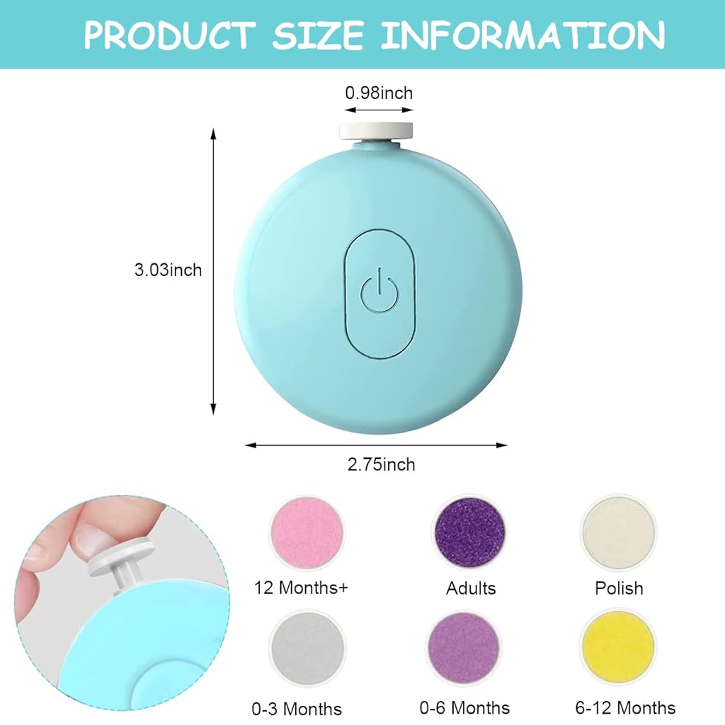 SNOWIE SOFT Baby Nail Trimmer New Born, Electric Nail Cutter with 6 Grinder Bit for Kids Manicure Kit Nail Clippers Painless Safe Effective, Toenail and Fingernail, Without Battery