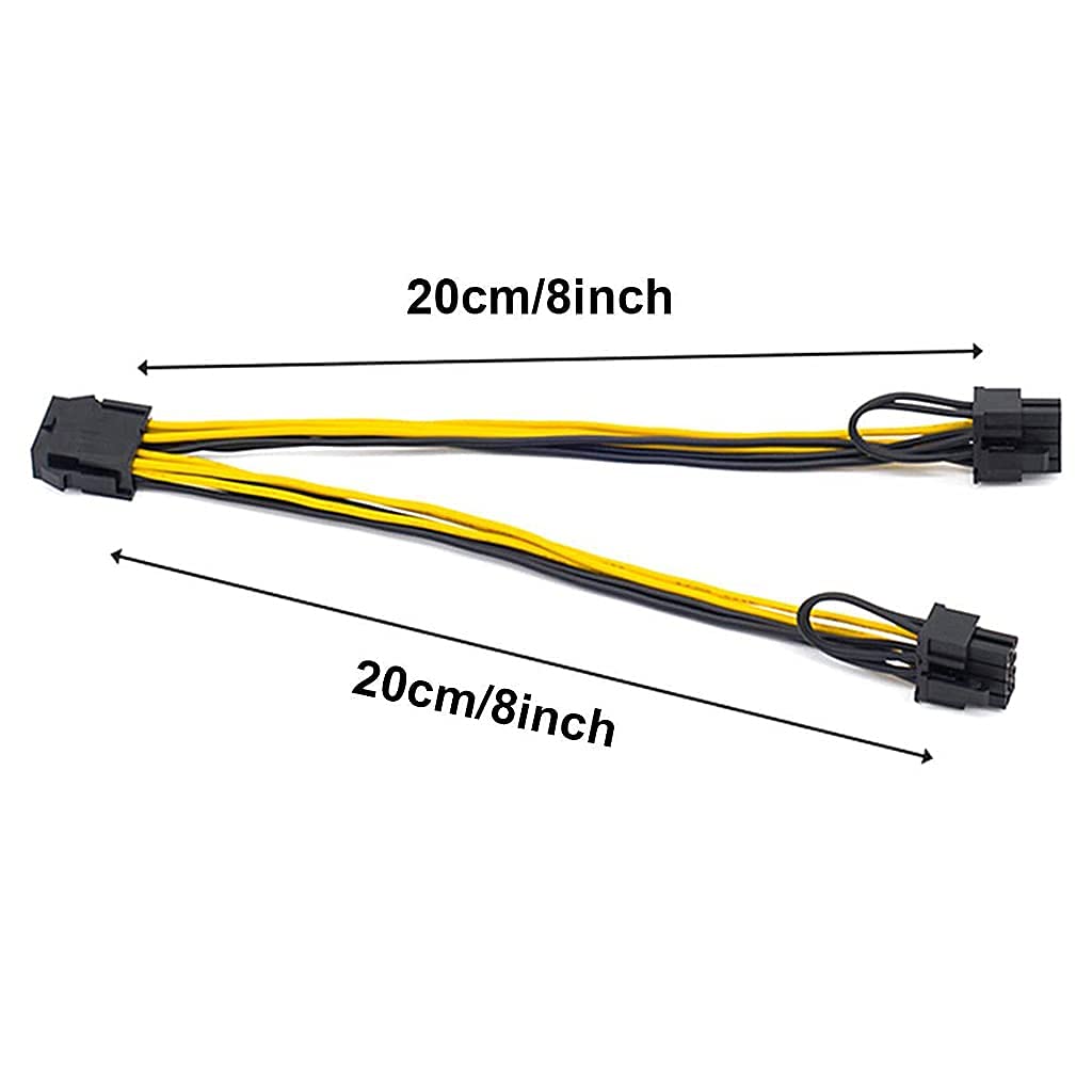 Eleboat® PCI-E 8 Pin Female to Dual 8 Pin (6+2) Male PCI Express 12.5 Inches (6 Pack)