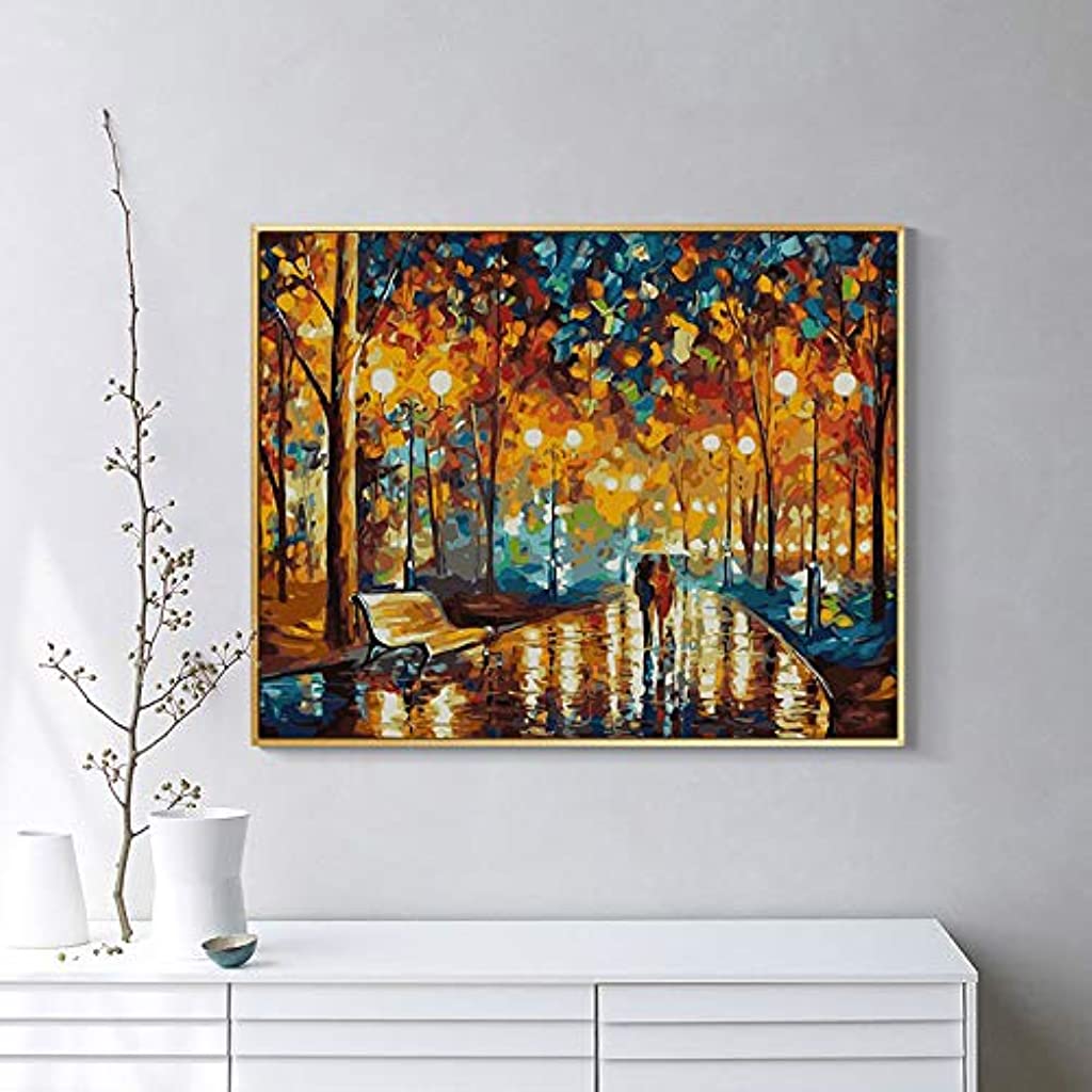 Supvox Oil Paint, Colorful Unframed DIY Oil Painting, People Oil Painting Wall Art Canvas Paintings, Abstract Texture Rainbow Trees with Walking People Prints Pictures, 16 X 20 Inch(Color 4)