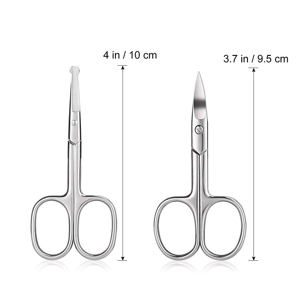 MAYCREATE  Nose Scissors Beard Mustache Eyebrow Trimmer Stainless Steel Set with Storage Box (Silver)