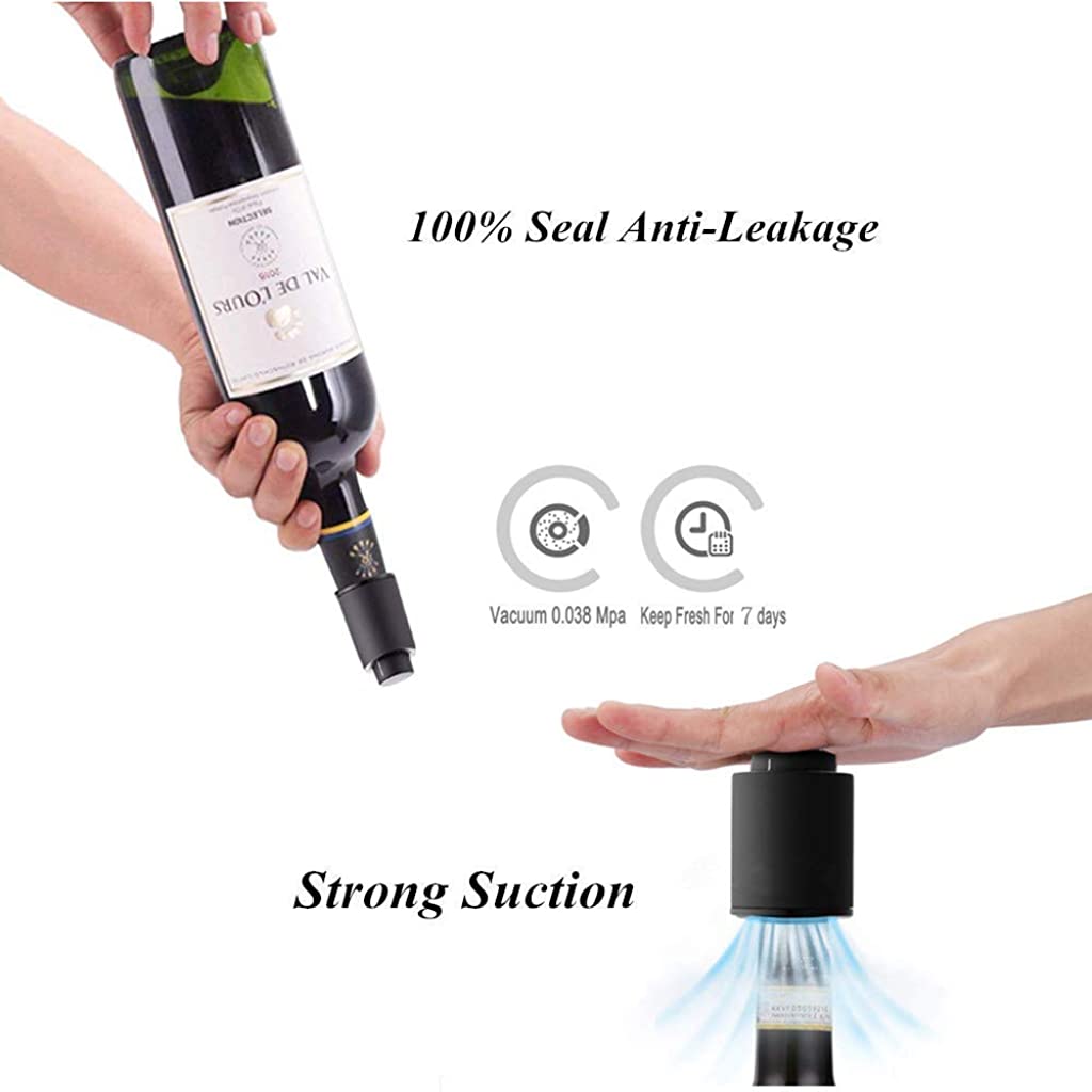 HASTHIP 2 PCS Vacuum Wine Bottle Stopper with Date Record, Vacuum Champagne Stoppers, Reusable Wine Preserver Bottle Saver, Wine Corks Keep Fresh,Gifts for Wine Lovers for Christmas Birthday