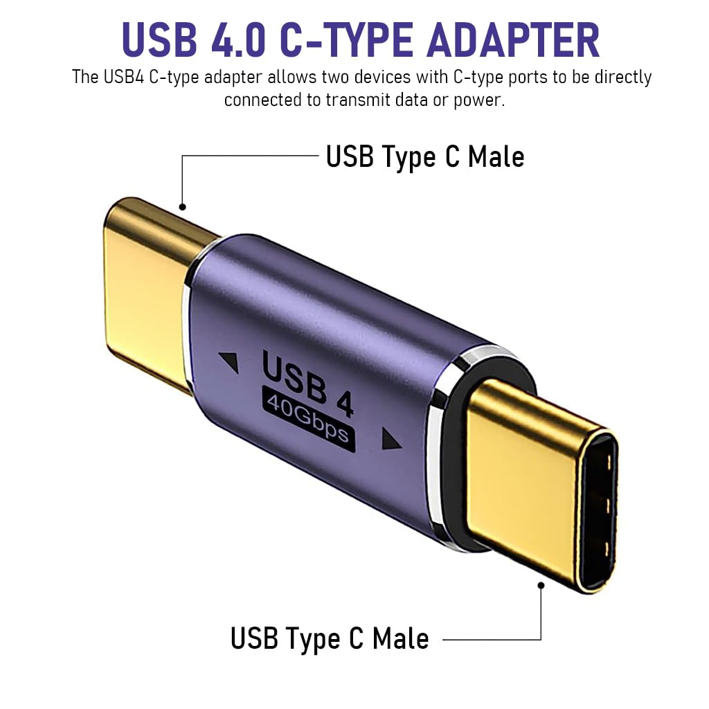 Verilux® USB C to USB C Adapter Type C Male to Male Adapter Support 100W PD Fast Charging, Max 40Gbps Data Transfer, 8K@60Hz Display USB C to USB C Adapter for MacBook Pro/Air, Laptop, Phones