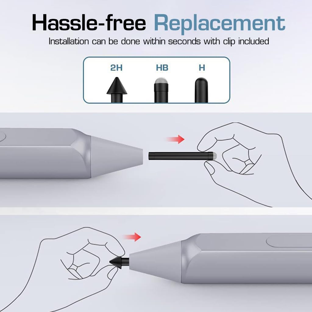 Verilux® Stylus Pen Tip for Mirco Soft Surface Pen Set of 3pcs HB/2H/H Pen Tip Replacement for MircoSoft Surface Pen, Compatible with Surface Pro 2017 Pen (Model 1776) and Surface Pro 4 Pen
