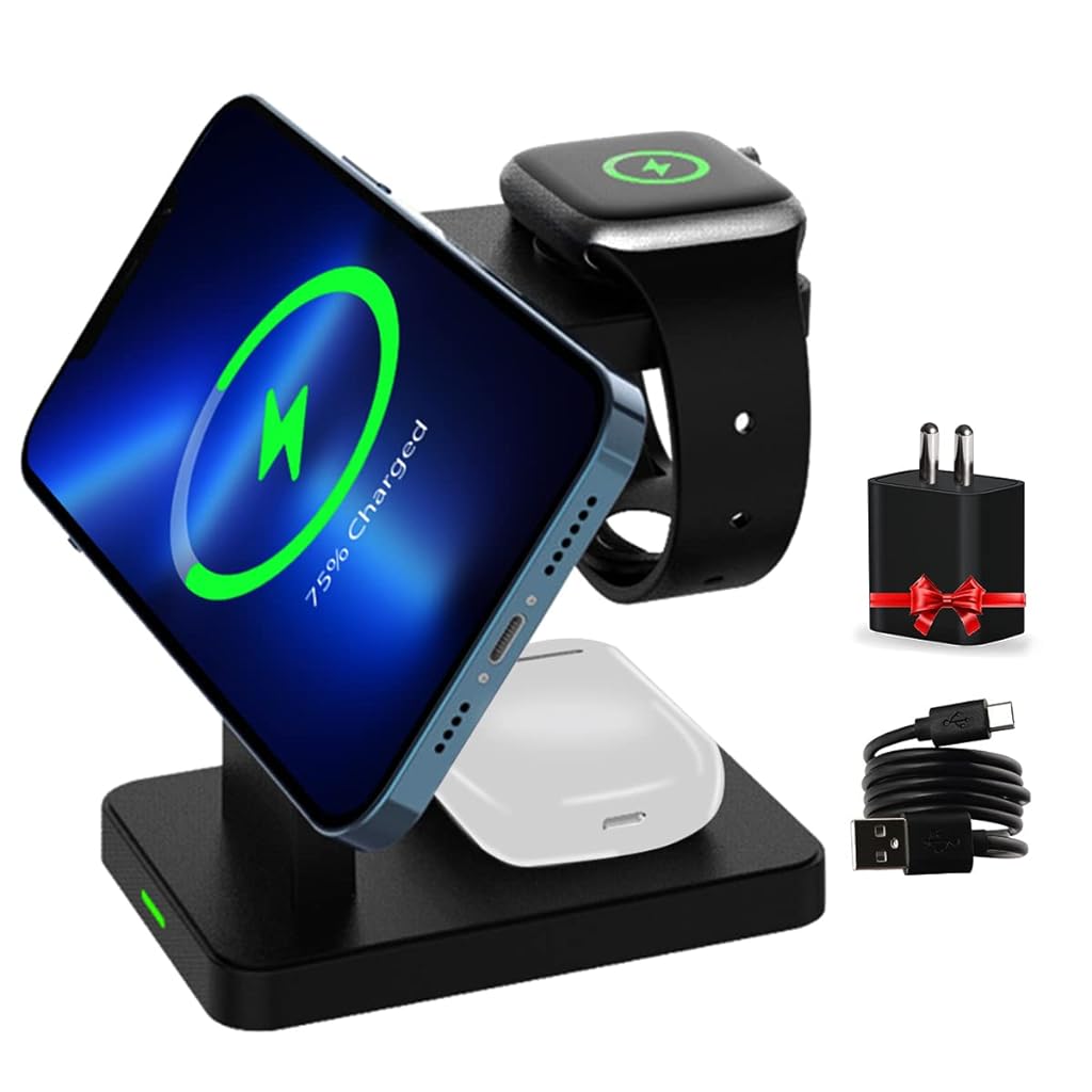 ZORBES® Magnetic Wireless Charging Station for Apple Series, 3-in-1 Standard 15W Fast Mag-Safe Charger Stand for iPhone 14, 13, 12 Pro Max/Pro/Mini/Plus, iWatch 8/7/6/5/4/3 use
