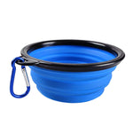 Qpets  Collapsible Silicone Dog Bowl, Foldable Expandable Cup Dish for Pet Cat Food Water Feeding, Portable Travel Bowl with a Free Hook - Blue