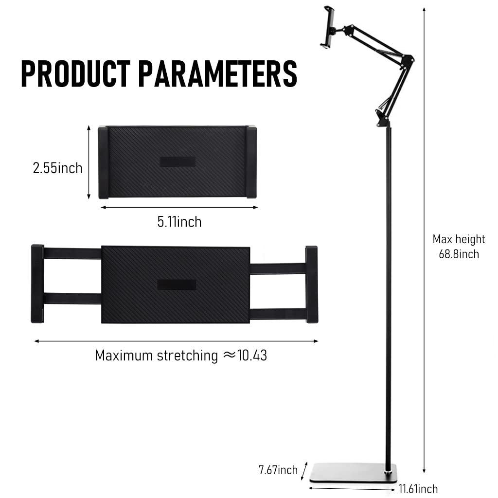 ZORBES 5.7ft Floor Mobile Stand Tablet Holder with Flexible Arm, 360 ° Rotatable Phone Stand, Floor Mobile Holder, Phone Holder for Bed, Adjustable Phone Holder for 4.5~12.9 Inches Phone, Tablet