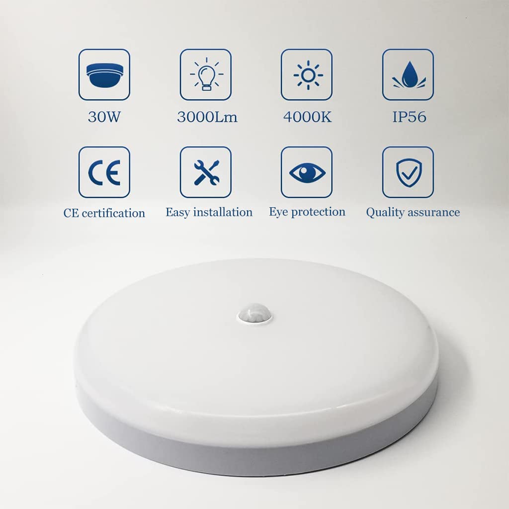 ELEPHANTBOAT 30W Smart Induction Ceiling Light 9.8'' White Light Ceiling Light 6500K IP56 Waterproof LED Ceiling Light for Living Room, Bathroom, Office, Porch, Garage