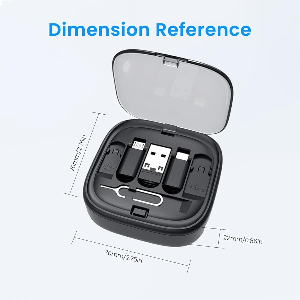 Verilux 6 in 1 Fast Charging Cable with Storage Case, All in One Mobile Accessories with Card Slot & SIM Ejection Tool, 3.3Ft Retractable Type C Multi Charging Cable for iPhone, USB A/Type C Devices