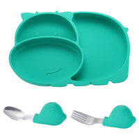 SNOWIE SOFT® Suction Plates Kit for Baby with with 2 Spoons, Food Grade Silicone Plates Set, Baby Feeding Kit Fits Most Highchair Trays, Microwave Dishwasher Safe