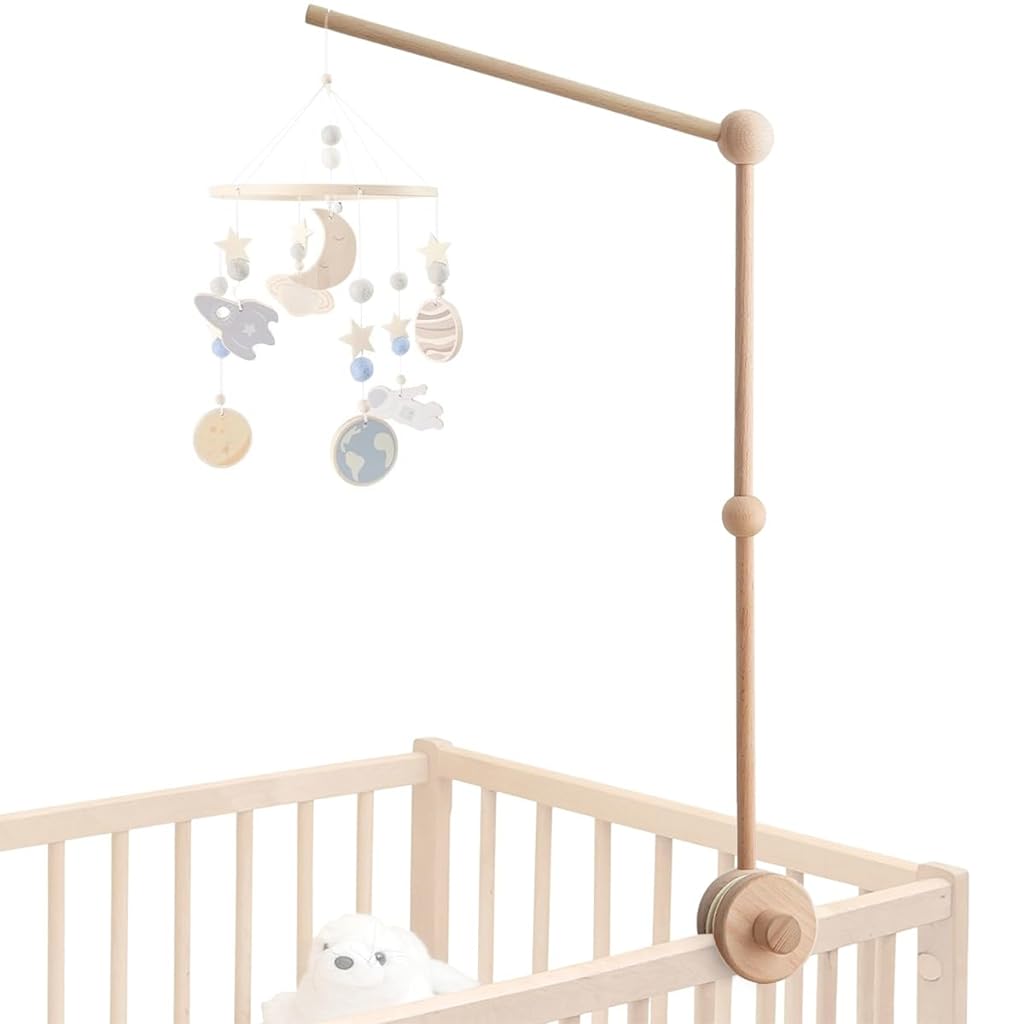 SNOWIE SOFT® 360° Wooden Crib Mobile Arm Baby Mobile Hanger Mobile Holder for Crib, Rotatable Baby Crib Mobile Arm Cradle Toys Hanging Crib Mobile Arm Holder 26.7'' Christmas Gift (Not Included Toys)