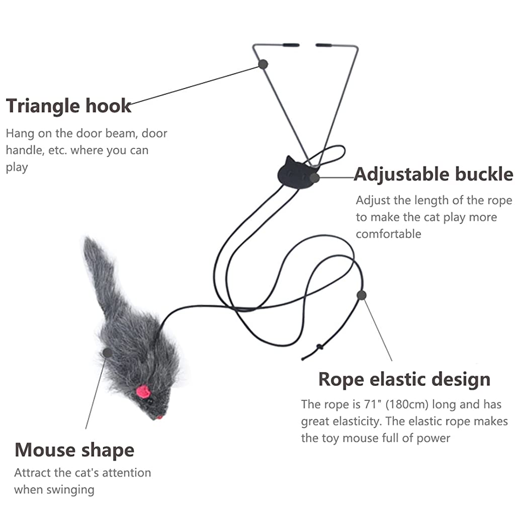 Qpets  Hanging Interactive Cat Teaser Toys,Elastic Rope Design,Hanging Interactive Cat Soft Toy for Indoor Activities,Interactive Cat Teaser Toy with Plushed Mice Pendent Cat Supplies