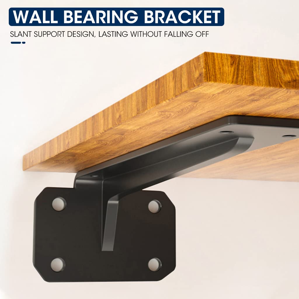 HASTHIP 1 Pack Shelf Brackets, Black Floating Shelves Brackets Heavy Duty with Screws, 90 Degree Angle Metal Shelf Brackets & Supports, Shelf Brackets with Modern Iron Finish