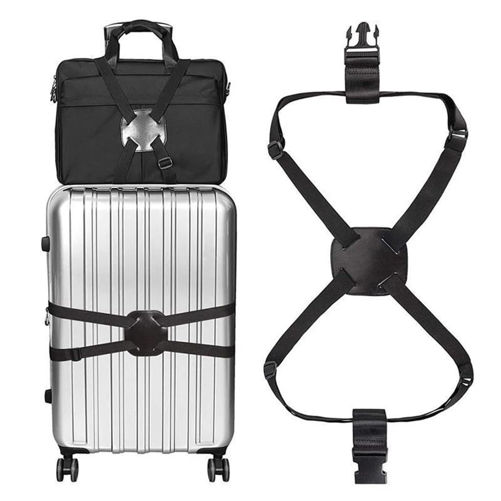HASTHIP 2Pcs Luggage Straps Bag Bungees for Add a Bag, Adjustable Elastic Travel Suitcases Luggage Bags Strap Belt with Buckles - Black