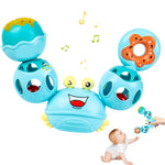 PATPAT® Rattles for Baby 0-6 Months Cartoon Crab Sensory Teething Toys for Babies 360 ° Rotation Rattle Toy BPA-Free Soothing Toy Toddler Activity Toys New Born Baby Toys Gifts for Boys Girls- Blue