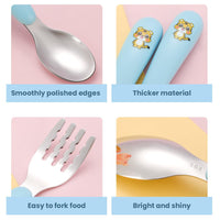 SNOWIE SOFT® Baby Spoon and Fork Set for Toddler Kids with Case and Chopsticks, 304 Stainless Steel with PP Cartoon Handle Utensils Set for Baby Feeding, Training Self Feeding, Safety and BPA Free