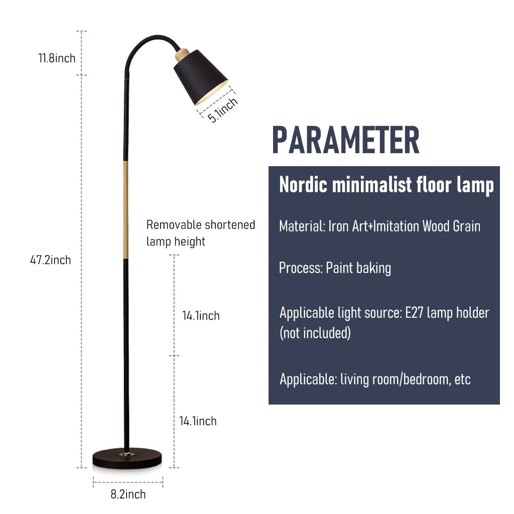 ELEPHANTBOAT Minimalist Floor Lamp Fixture E27 Bulb Metal Floor Lamp Fixture 1.5m Floor Lamp with Metal Base Flexible Gooseneck PVC Lamp Shade, Long Power Cable with Switch, No Bulb Included