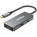 Verilux® USB C HUB 3 in 1 USB C to HDMI Adapter with 4K@30Hz HDMI, 3.0 USB Adapter Multiple Port, PD 60W Port USB Type C Hub for Laptop, MacBook Pro Air Power USB Hub 3.0 with Braided Cable