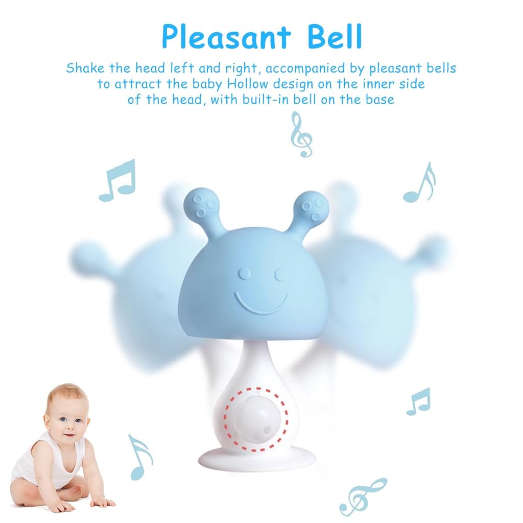 PATPAT Silicone Teether for 6 to 12 Months Baby Safe Baby Teethers BPA Free with Mushroom Teether Rattle Toy Easy to Grasp Baby Soothing Toy Travel Toy Sensory Toy for Baby 3 Months Christmas Gifts