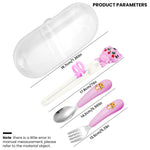 SNOWIE SOFT® Baby Spoon and Fork Set for Toddler Kids with Chopsticks & Case, 304 Stainless Steel with PP Cartoon Handle Utensils Set for Baby Feeding, Training Self Feeding, Safety and BPA Free