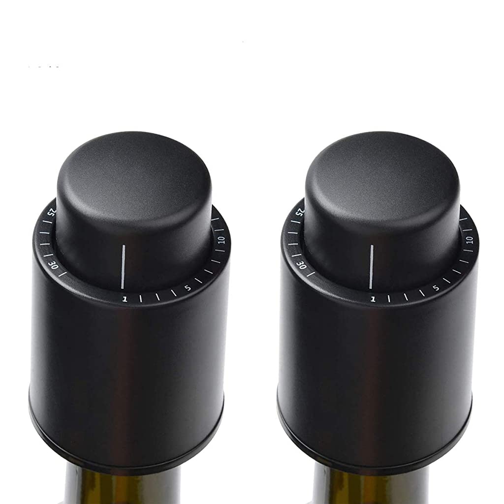 HASTHIP 2 PCS Vacuum Wine Bottle Stopper with Date Record, Vacuum Champagne Stoppers, Reusable Wine Preserver Bottle Saver, Wine Corks Keep Fresh,Gifts for Wine Lovers for Christmas Birthday