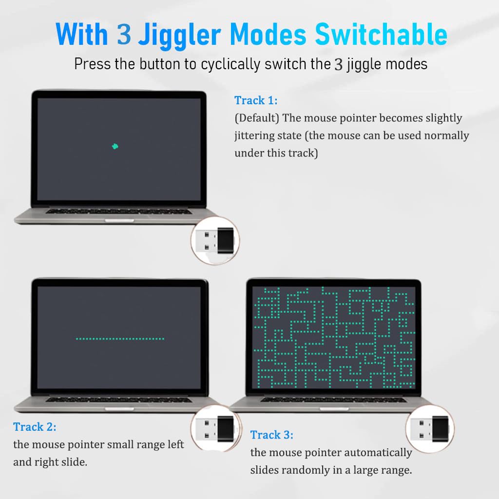 Verilux® Mouse Jiggler Undetectable USB Mouse Mover with Switch Button, 3 Jiggle Modes and Multi-Track, Driver-Free, Simulate Mouse Movement, Keeps for Computer, Laptop Awake