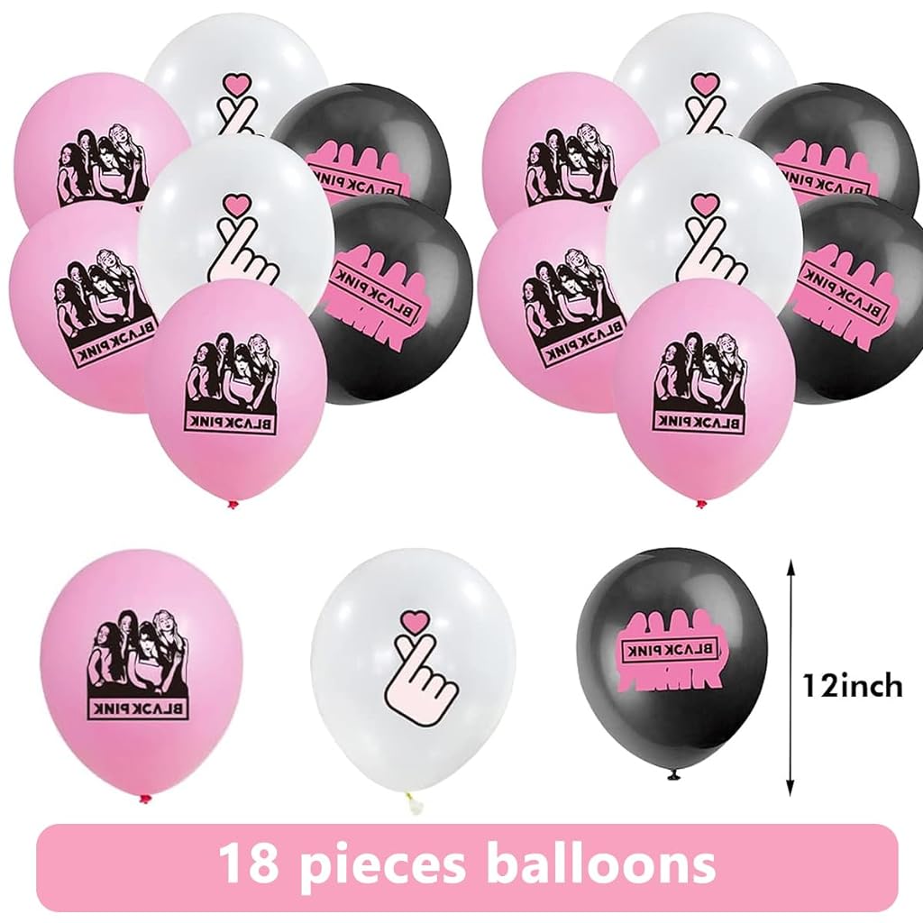 HASTHIP® Blackpink Cake Decoration Items Party Supplies Kits, Include Paper Banner, 18 Ballons, 1 Cake Topper & 24 Cupcake Toppers - Blackpink Theme Party Birthday Cake Decoration Set Fans Gift