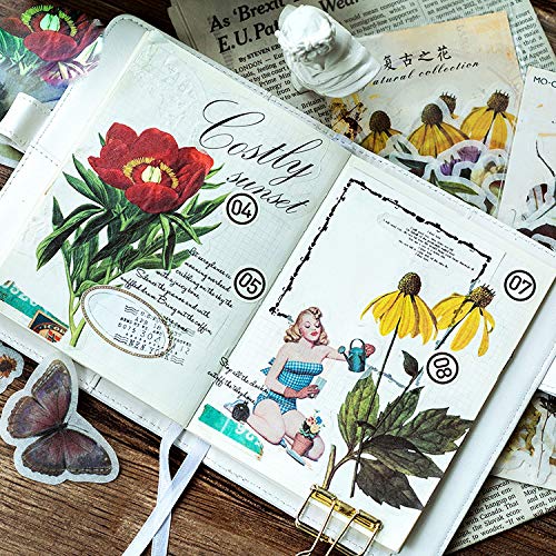 HASTHIP  60 pcs Ephemera Pack, Plants Style Note Decoration Self-Adhesive Tropical Plants Stickers for Scrapbook, Notebook, Journal, Card Making