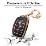 STHIRA® Luxury Hyundai Car Key Protective Case with Quick Release Keychain Soft TPU Car Keys Cover Fashion Hyundai Car Key Cover Waterproof Protective Case for Hyundai, Car Keys Accessories, Black