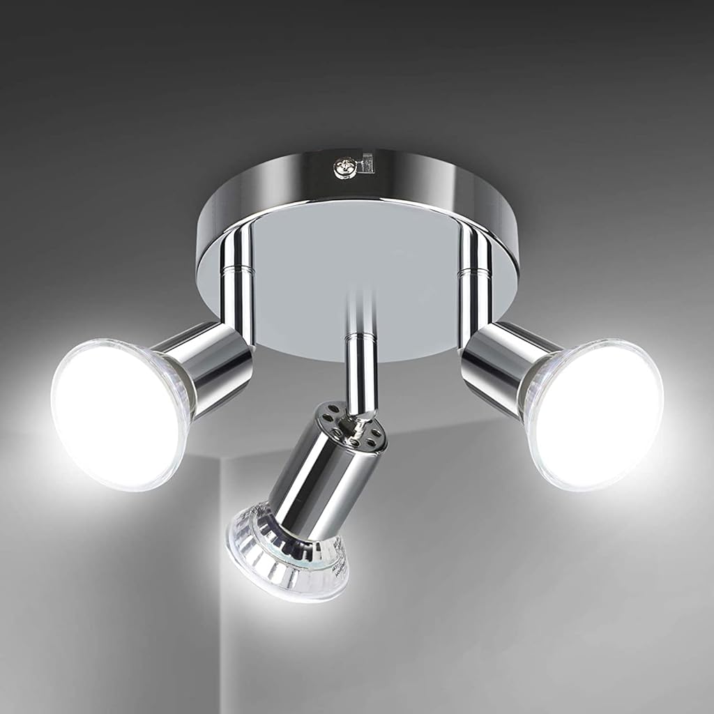 Verilux 12W Rotatable LED Ceiling Spot Lights, 3 Way Rotatable Round Plate Track Light, Adjustable Focus Light for Kitchen, Living Room, Bedroom, Include 3 GU10 Bulbs(White Light)