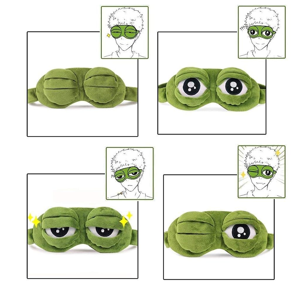 ZIBUYU Eye Mask for Sleeping Men and Women 3D Frog Cartoon Design Eye Cover for Sleep Fluff Blindfold for Game Night Eye Mask for Sleep, Women and Men (Green) - 1