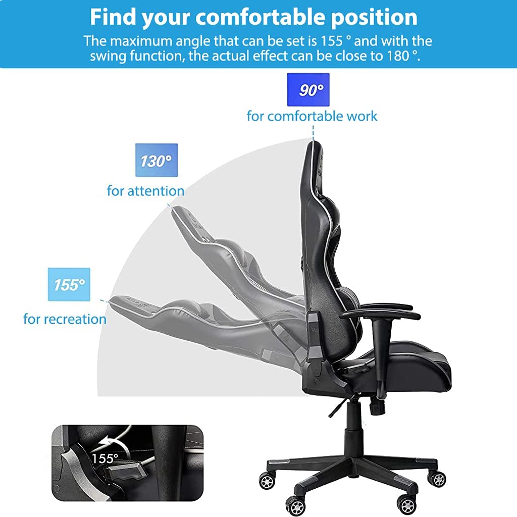 Eleboat® Ergonomic Racing Style Gameing Chair (Black / Grey)