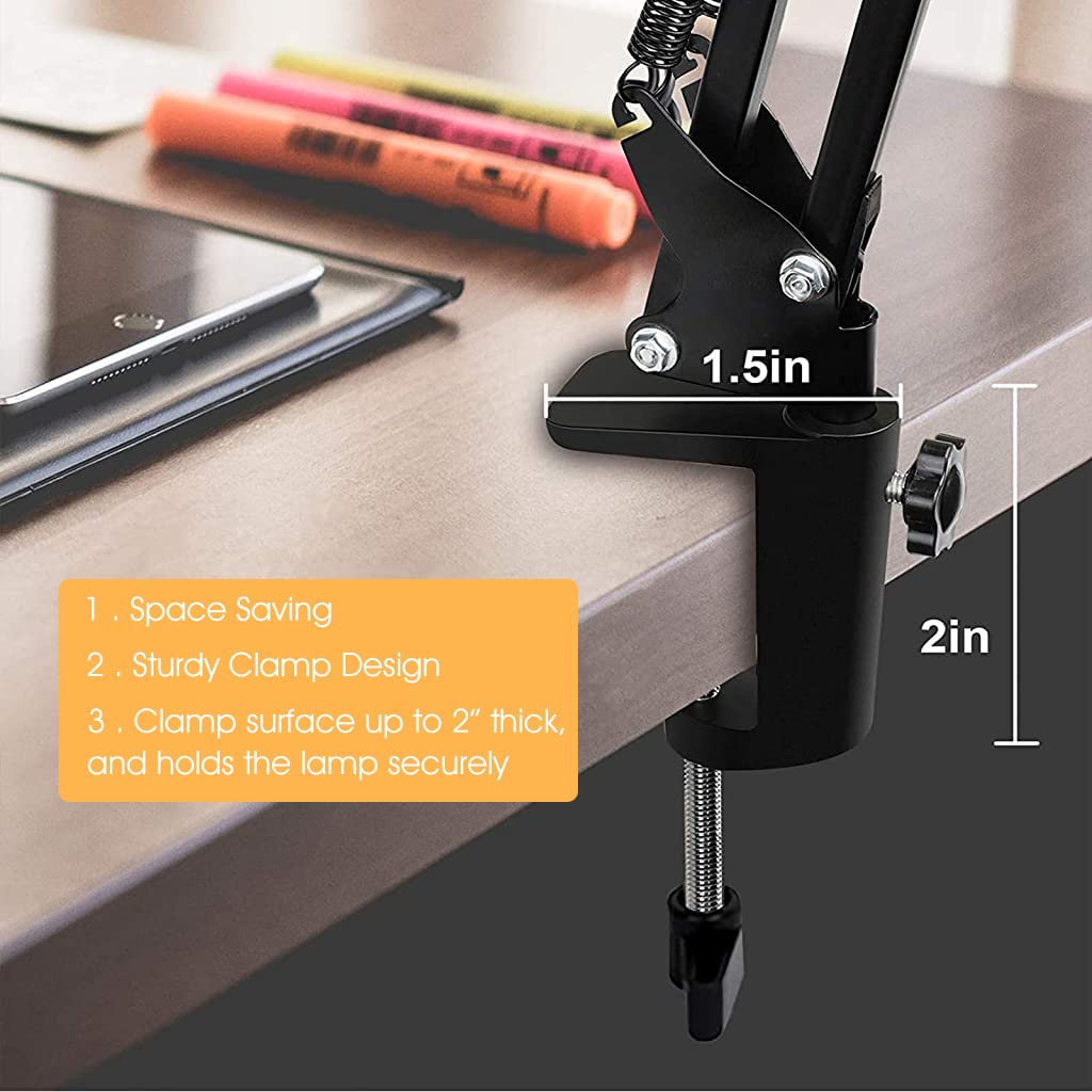 ELEPHANTBOAT LED Desk Lamp Screw Fixed Desk Lamp Eye-Friendly LED Desk Lamp Work Lamp Dimmable Study Lamp Flexible Lamp Arm, USB Power LED Desk Lamp for Home, Office