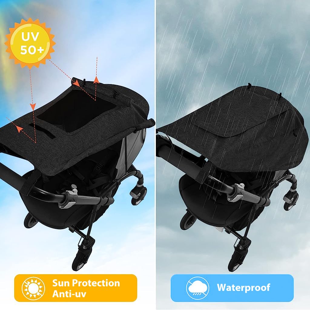 SNOWIE SOFT® Sun Shade for Stroller with Mesh Window, Universal Size UV Protection Sunshade for Baby Stroller, Rainproof Stroller Canopy Breathable Stroller Cover