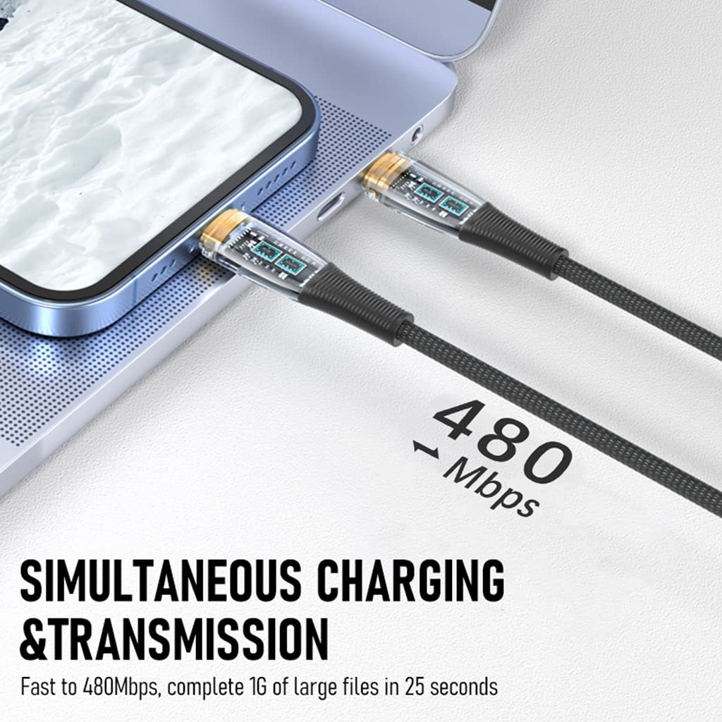 Verilux Type C to Light-ning Cable 3.9Ft USB C to Light-ning Cable Transparent Design i-phone Charger Cable 30W Fast Charging for i-Phone 14/14 Pro/14 Pro Max/13 12 Pro Max/11/ SE/XR, AirPods, iPad