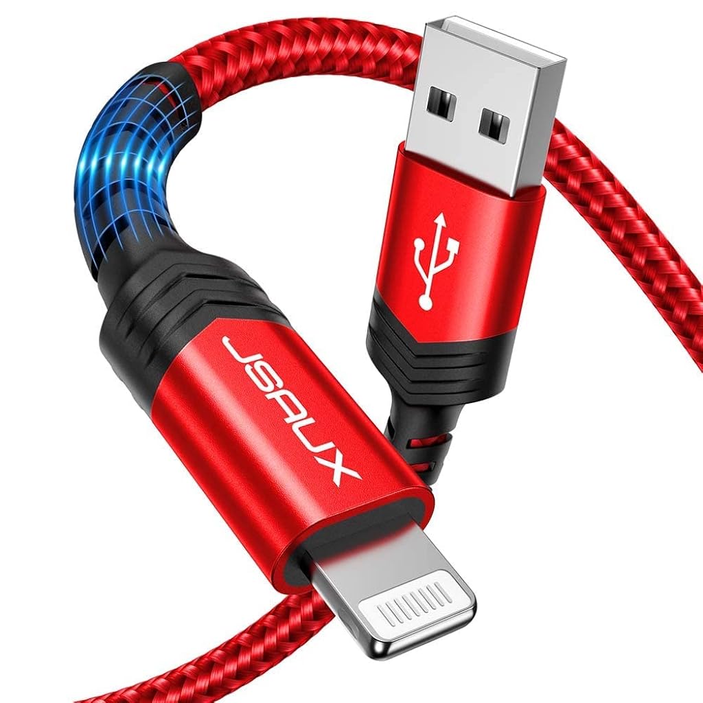 JSAUX® [Apple MFi Certified Lightning Cable 6ft, iPhone Charger Cable Nylon Braided Heavy Duty, Upgraded C89 USB Lightning Cord for iPhone 11 Xs Max X XR 8 7 6s 6 Plus SE 5 5s, iPad, iPod-Red