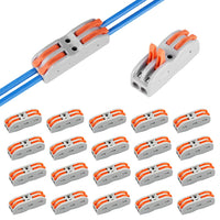 Serplex® 20Pcs Wire Connector Kit 2 Circuit Inline Splices Cable Connector With Control Lever Compact Splicing Wire Jointer Cable Conductor Clamp Wire Connector Jointer Conductor For 28-12 Awg