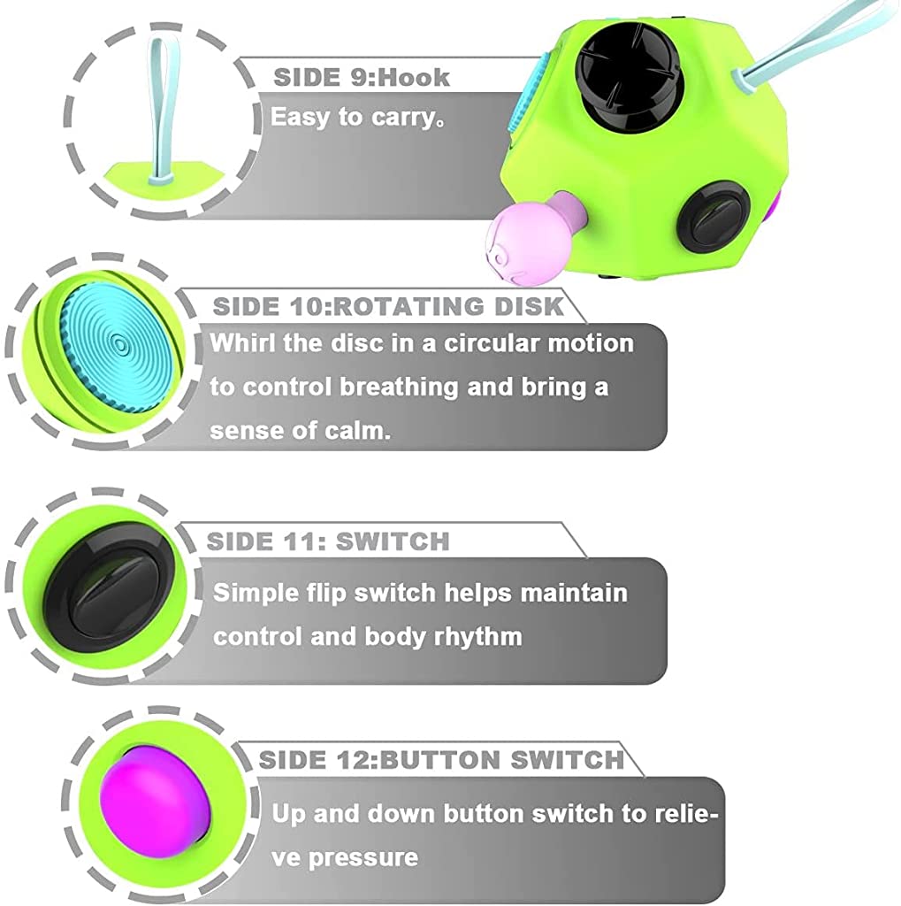 PATPAT 12 Sided Fidget Cube, Dodecagon Fidget Toys for Children and Adults, Fidget Toy Stress and Anxiety Relief Depression Anti for All Ages with ADHD ADD OCD Autism (Green)