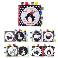 SNOWIE SOFT® First Baby Cloth Book for Babies High Contrast Black and White Interaction Book,Cartoon Animal Theme,Cloth Books for Baby Early Education Vision Development for 3-12 Months