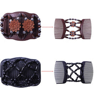 SANNIDHI 4Pcs Magic Hair Side Combs for Women Wood Beaded Hair Clips Stretch Double Hair Side Combs Clips Bun Maker Hair Accessories