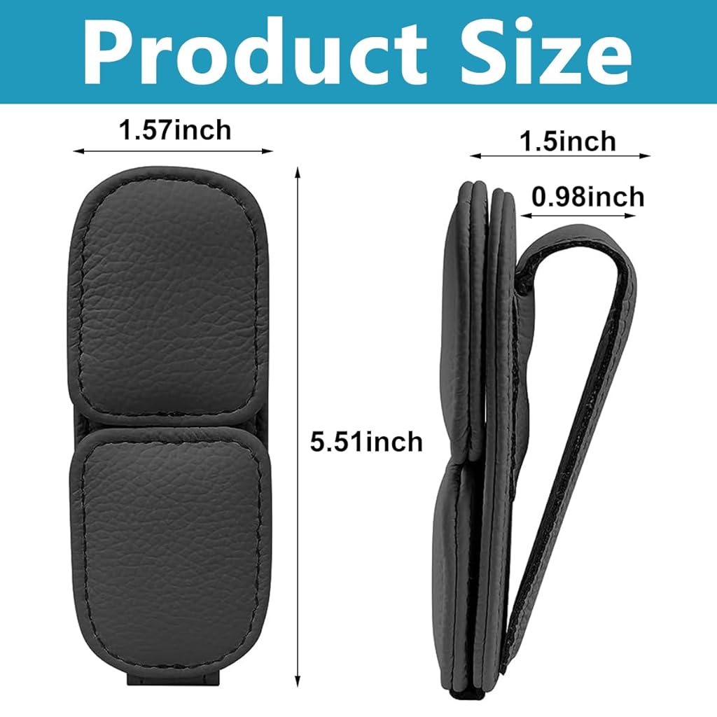 STHIRA® Car Sunglasses Holder, Clip On Sunglasses Holder for Car, Magnet Sunglasses Holder for Sun Visor, Double Position PU Car Sunglasses Holder Clip for Versatile Card Receipt Holder Drive License Clamp