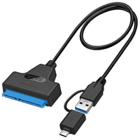 Zeitel® High-Speed USB 3.0/Type-C To SATA Adapter Cable For 2.5" SSD/HDD, UASP SATA III Support, Dual LED Indicators, Plug & Play, Ideal For Data Transfer & Backup, Compatible With USB 2.0/1.0